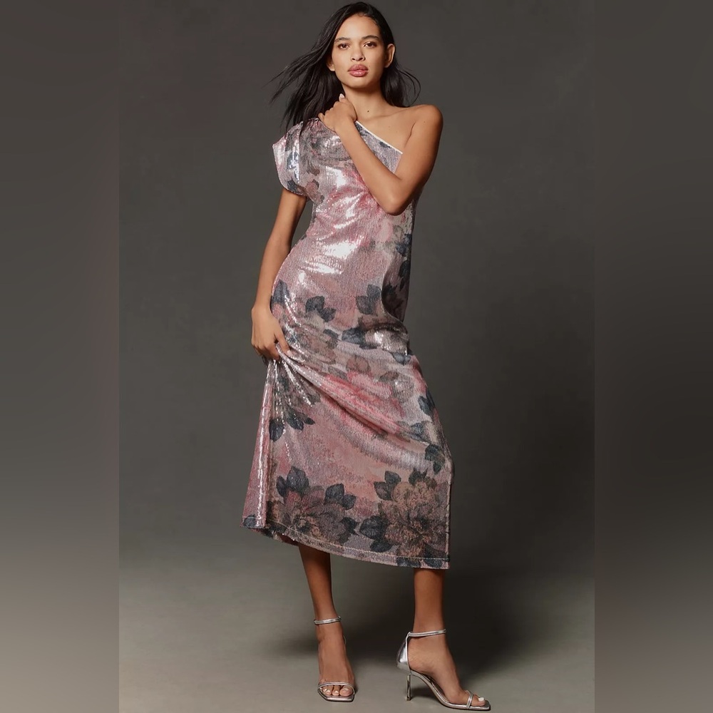 NWT Size M - Porridge One Shoulder Floral Sequin Maxi Dress (NWT US$ 198)